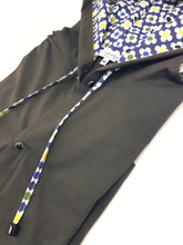 Carica l'immagine nel visualizzatore di Gallery, Maglia cardigan jersey verdone con Cappuccio Design quadrifoglio made in Italy Fantasia 100% cotone - Sweatshirt hoodie