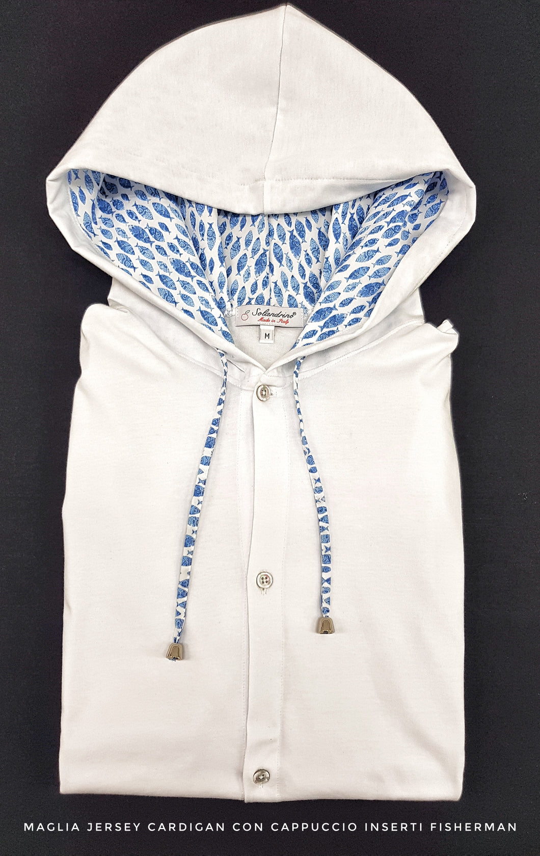 Maglia cardigan jersey Bianca con Cappuccio Design fisherman  made in Italy Fantasia  100% cotone - Sweatshirt hoodie