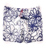 Carica l'immagine nel visualizzatore di Gallery, Costume da Bagno slip interno in 100% cotone fantasia blu bianco floreale 2 tasche laterali Uomo Boxer mare Made in Italy