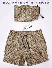 Carica l'immagine nel visualizzatore di Gallery, Costume da Bagno in morbido tessuto slip interno asciugatura rapida Boxer mare Uomo fantasia Musicassetta yellow con 2 tasche laterali Made in Italy