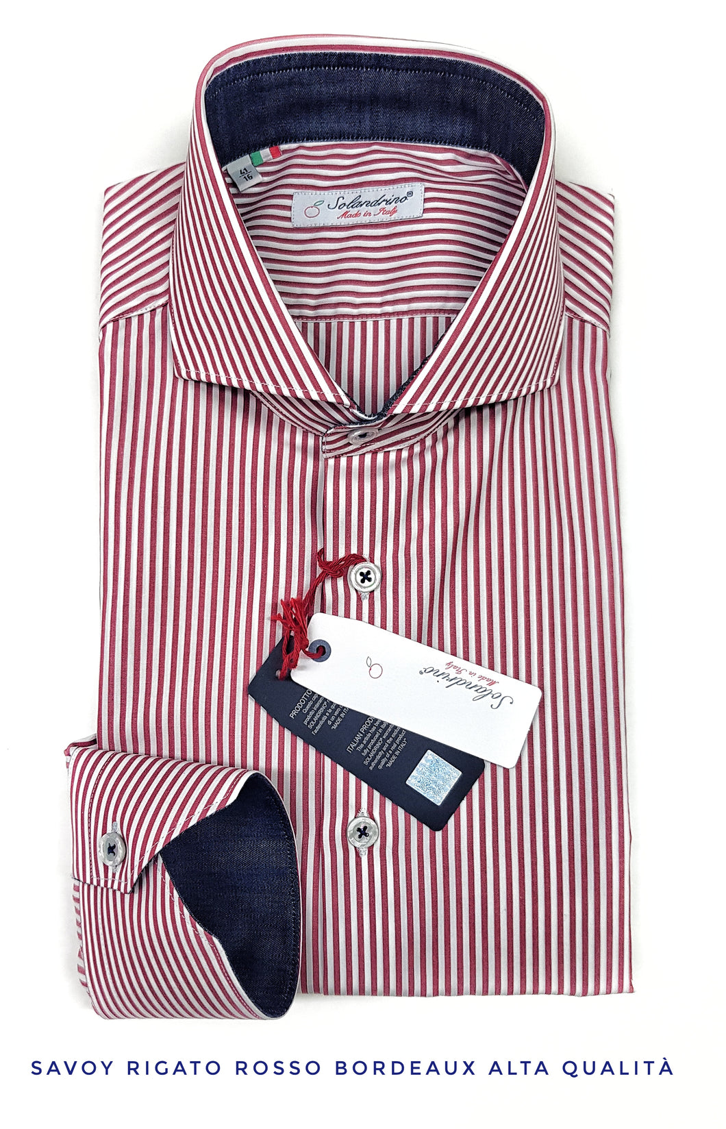 Camicia Uomo puro cotone a righe rosso bordeaux alta qualità bacchettino rigato titolo 120 made in italy