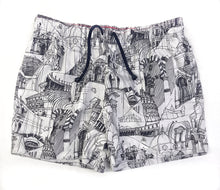 Carica l'immagine nel visualizzatore di Gallery, Costume da Bagno black & white in cotone bianco nero 100% Boxer mare slip interno Uomo Fantasia Fashion Nera Bianca 2 tasche laterali Made in Italy