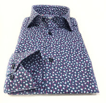 Load image into Gallery viewer, Camicia micro fantasia floreale blu puro cotone made in italy men shirt blue Fantasy
