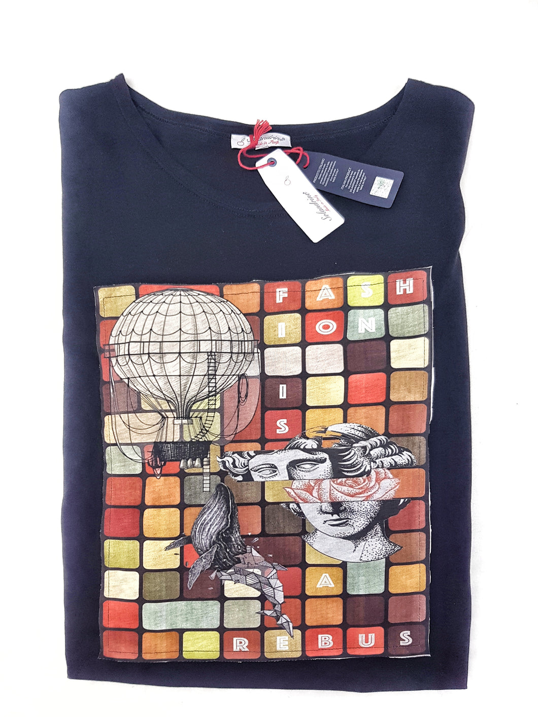 Tshirt made in Italy fantasia Rebus fashion 100% cotone jersey pettinato -DESIGN -
