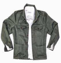 Carica l'immagine nel visualizzatore di Gallery, Giacca Sahariana Overshirt Safari verdone oliva 4 tasche gabardina 100% cotone Made in italy