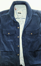 Carica l'immagine nel visualizzatore di Gallery, Giacca Sahariana Overshirt Safari blu corduroy velluto 4 tasche gabardina 100% cotone Made in italy