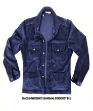 Carica l'immagine nel visualizzatore di Gallery, Giacca Sahariana Overshirt Safari blu corduroy velluto 4 tasche gabardina 100% cotone Made in italy