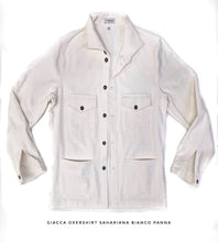 Carica l'immagine nel visualizzatore di Gallery, Giacca Overshirt Sahariana Safari Bianco velluto corduroy militare 4 tasche gabardina 100% cotone Made in italy