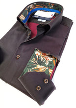 Carica l'immagine nel visualizzatore di Gallery, Camicia uomo marrone testa di moro con inserti puro cotone made in Italy Brown shirt