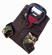 Carica l'immagine nel visualizzatore di Gallery, Camicia uomo marrone testa di moro con inserti puro cotone made in Italy Brown shirt