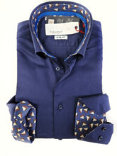 Load image into Gallery viewer, Camicia uomo blu con inserti  puro cotone made in Italy Blue Navy shirt
