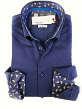 Carica l'immagine nel visualizzatore di Gallery, Camicia uomo blu con inserti puro cotone made in Italy Blue Navy shirt