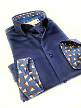 Carica l'immagine nel visualizzatore di Gallery, Camicia uomo blu con inserti puro cotone made in Italy Blue Navy shirt