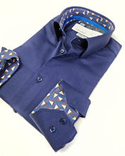 Carica l'immagine nel visualizzatore di Gallery, Camicia uomo blu con inserti puro cotone made in Italy Blue Navy shirt