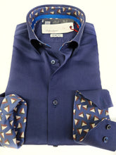 Carica l'immagine nel visualizzatore di Gallery, Camicia uomo blu con inserti puro cotone made in Italy Blue Navy shirt