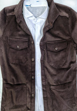 Load image into Gallery viewer, Giacca Overshirt Sahariana Safari Marrone testa di moro 4 tasche gabardina 100% cotone Made in italy