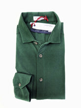 Carica l'immagine nel visualizzatore di Gallery, Polo Camicia piquet Verdone verde inglese Jersey in maglia morbida manica lunga alta qualità puro cotone made in italy knit Jersey piquet