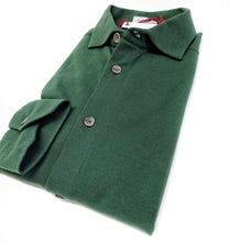 Carica l&#39;immagine nel visualizzatore di Gallery, Polo Camicia piquet Verdone verde inglese Jersey in maglia morbida manica lunga alta qualità puro cotone  made in italy knit Jersey piquet
