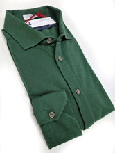 Carica l&#39;immagine nel visualizzatore di Gallery, Polo Camicia piquet Verdone verde inglese Jersey in maglia morbida manica lunga alta qualità puro cotone  made in italy knit Jersey piquet
