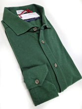 Carica l'immagine nel visualizzatore di Gallery, Polo Camicia piquet Verdone verde inglese Jersey in maglia morbida manica lunga alta qualità puro cotone made in italy knit Jersey piquet