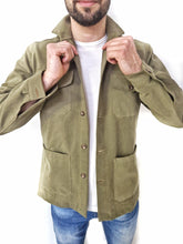 Load image into Gallery viewer, Giacca Overshirt Sahariana Safari verdone militare 4 tasche gabardina 100% cotone Made in italy