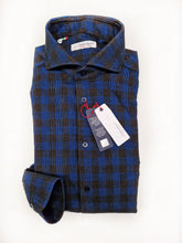 Carica l'immagine nel visualizzatore di Gallery, Camicia a quadri velluto blu brown cotone fantasia made in italy
