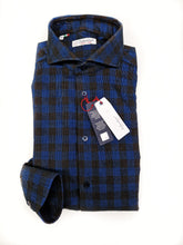 Carica l'immagine nel visualizzatore di Gallery, Camicia a quadri velluto blu brown cotone fantasia made in italy