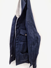 Carica l'immagine nel visualizzatore di Gallery, Giacca Overshirt Sahariana Safari Gabardina blu inserto scozzese 4 tasche 98% cotone 2%elastane Made in italy