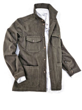 Carica l'immagine nel visualizzatore di Gallery, Giacca Sahariana Overshirt Unisex Safari kaki brown militare 4 tasche gabardina 100% cotone Made in italy