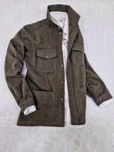 Carica l'immagine nel visualizzatore di Gallery, Giacca Overshirt Sahariana Safari kaki brown militare 4 tasche gabardina 100% cotone Made in italy