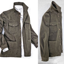 Carica l'immagine nel visualizzatore di Gallery, Giacca Overshirt Sahariana Safari kaki brown militare 4 tasche gabardina 100% cotone Made in italy