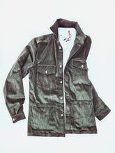 Load image into Gallery viewer, Giacca Sahariana verdone scuro kaki militare 4 tasche Overshirt Safari 100% cotone Made in italy