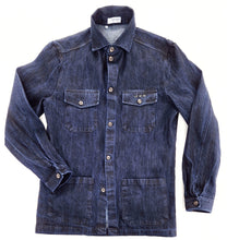 Carica l'immagine nel visualizzatore di Gallery, Giacca Overshirt Jeans Blu Sahariana Safari 4 tasche 100% denim navy blue in