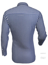 Load image into Gallery viewer, Camicia a quadri blu puro cotone made in italy