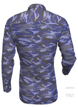 Load image into Gallery viewer, Camicia fantasia camouflage mimetico blu dark cotone made in italy