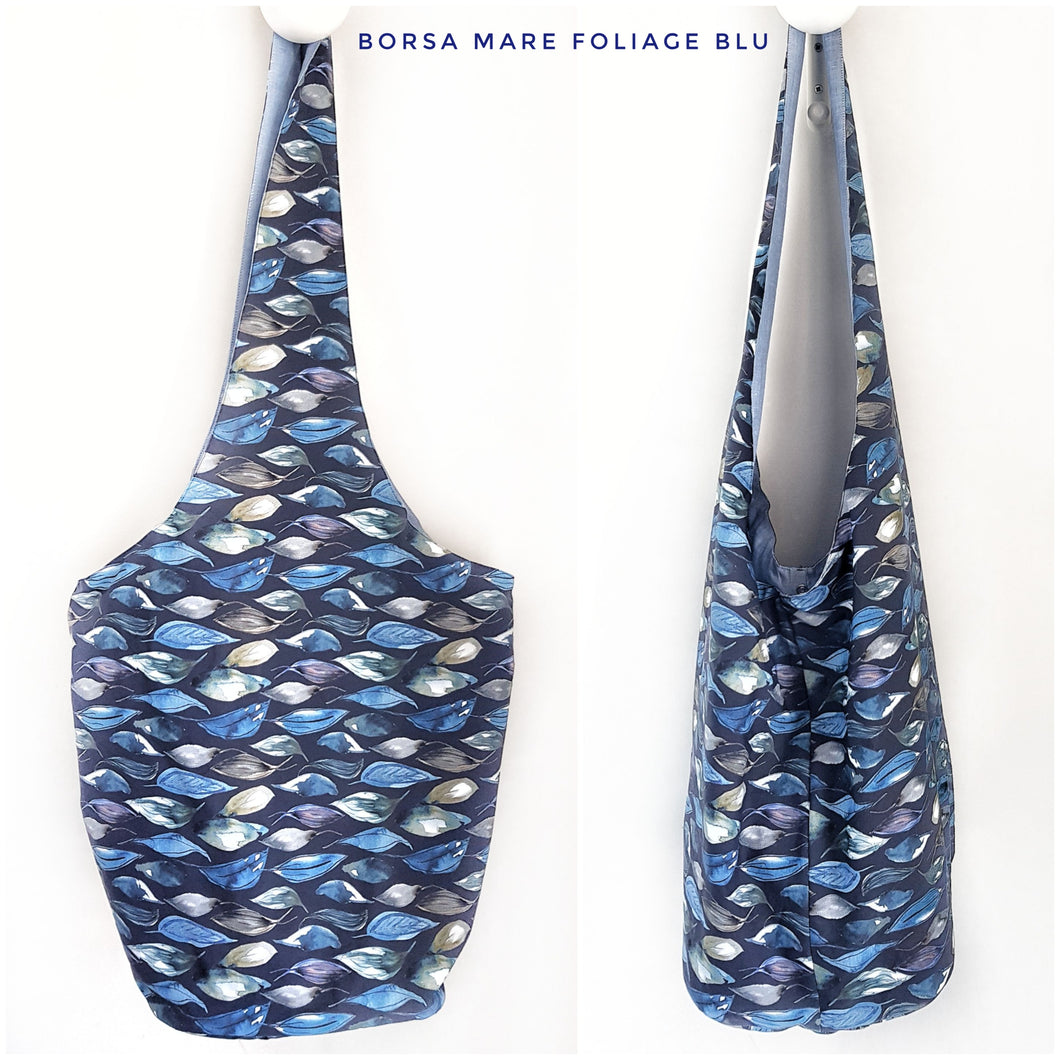 Borsa Mare in tessuto cotone fashion Design Foliage blu Made in Italy