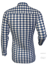 Load image into Gallery viewer, Camicia a quadri blu vaiella puro cotone made in italy