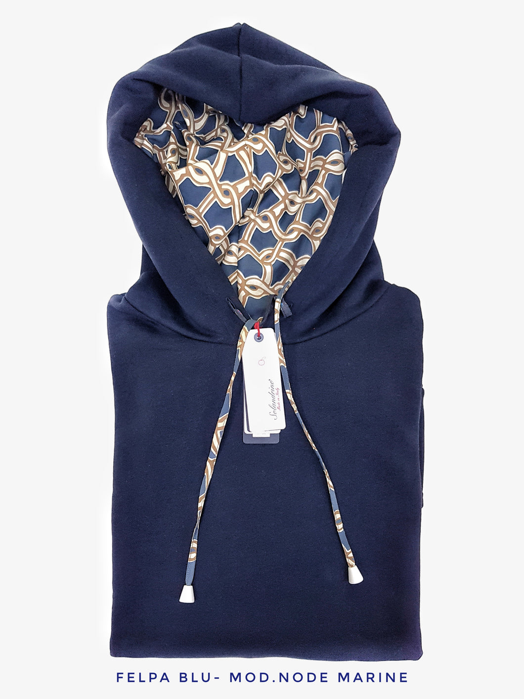 Felpa Blu con Cappuccio Design node marine made in Italy Fantasia  100% cotone -  Unisex Sweatshirt Blue Hoodie