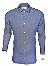 Load image into Gallery viewer, Camicia micro fantasia blu armaturato alta qualità puro cotone Pied de Poule made in italy
