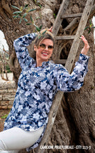 Load image into Gallery viewer, Camicia Donna Vestito cotone blu camicione fantasia floreale  made in italy dress shirt
