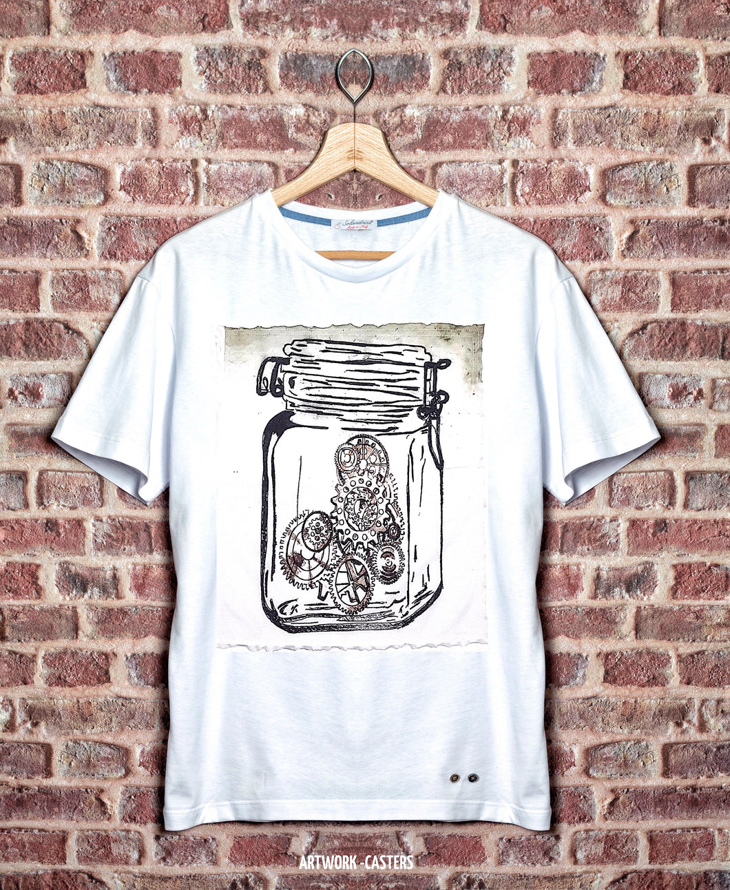 T-shirt made in Italy fantasia Casters 100% cotone jersey pettinato -DESIGN Casters-