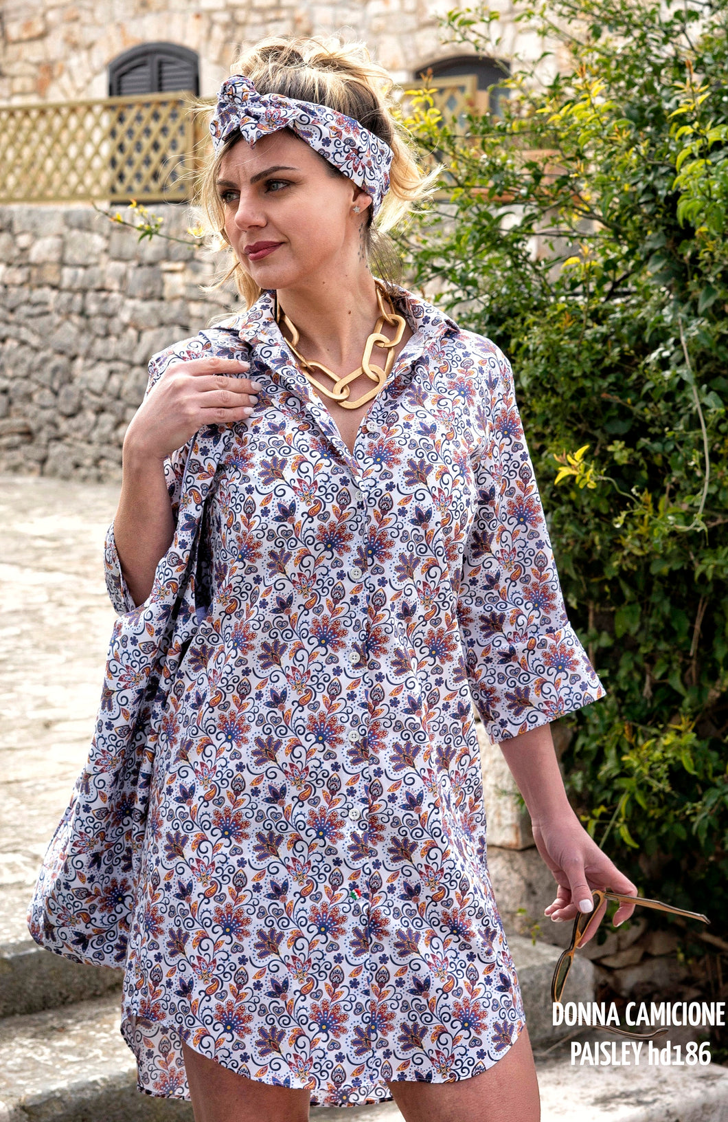 Camicia Donna Vestito cotone camicione fantasia paisley  made in italy dress shirt