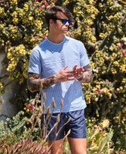 Carica l'immagine nel visualizzatore di Gallery, Costume da Bagno Blu abbinato a Tshirt rigata in tessuto cotone goffrato