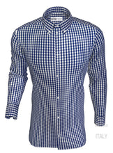 Load image into Gallery viewer, Camicia a quadri blu puro cotone made in italy