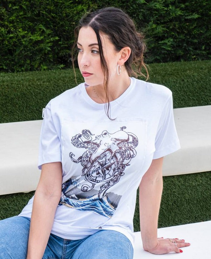 T-shirt donna made in Italy fantasia OCTOPUS 100% cotone jersey pettin –  Andrum camicie su misura - Camiceria Andria