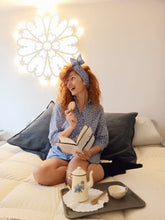 Carica l'immagine nel visualizzatore di Gallery, Copricostume Abito Camicia Caftano donna fantasia pois azzurro cotone lino Made in italy