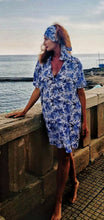 Carica l'immagine nel visualizzatore di Gallery, Copricostume Abito Camicia  Caftano donna fantasia paisley bianco azzurro viscosa lino Made in italy