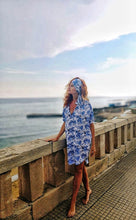 Carica l'immagine nel visualizzatore di Gallery, Copricostume Abito Camicia  Caftano donna fantasia paisley bianco azzurro viscosa lino Made in italy