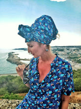 Carica l'immagine nel visualizzatore di Gallery, Turbante Fashion in cotone fascia capelli design tropical blu tucano made in Italy