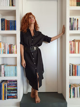 Carica l'immagine nel visualizzatore di Gallery, VESTITO LUNGO Donna Lino NERO camicione Vestito collo FINAM made in italy dress shirt
